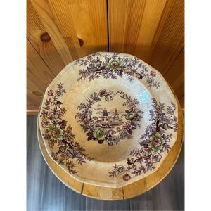 Antique J Wedgwood Tyrol Ironstone Transferware Polychrome 10.5” Bowl(8947)